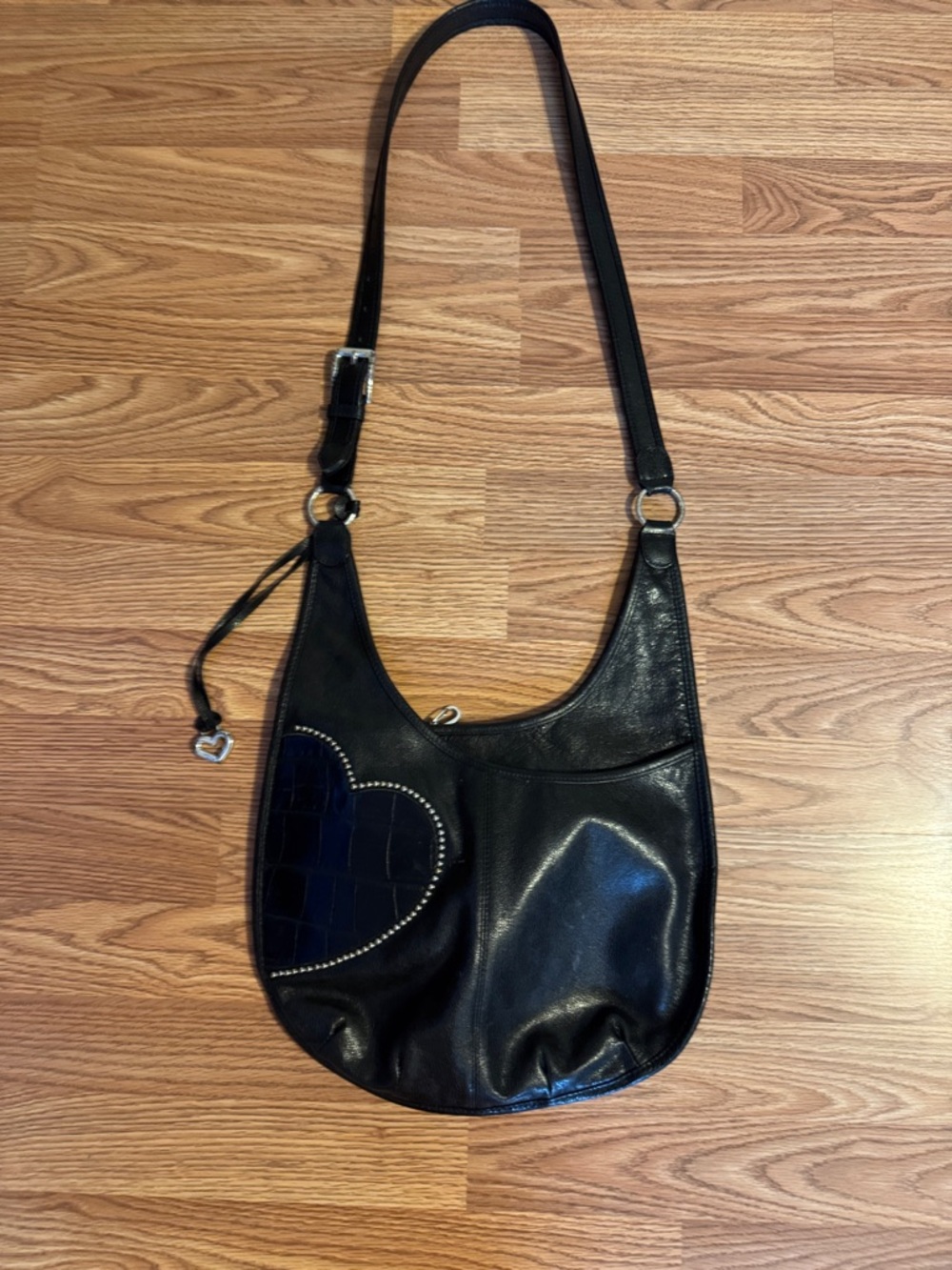 Brighton Black Heart Accent Leather Shoulder Bag